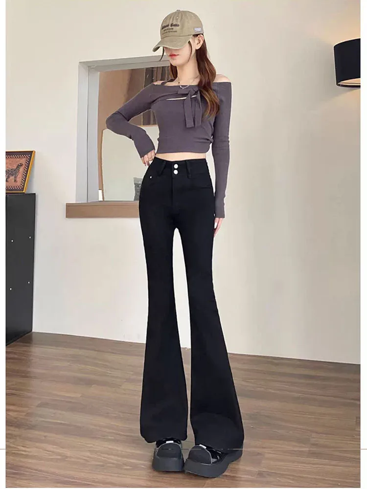 Bla Fce Lined Bootcut Jeans Women's Thiened Winter High Waist Commute Sle Casual Comfortable Fitting Bootcut Pants