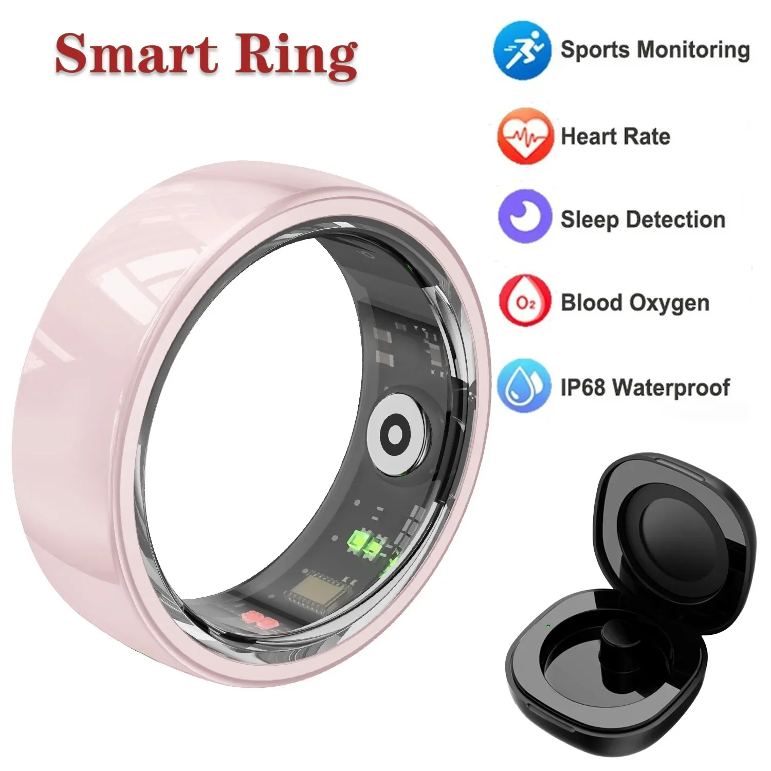 

NFC Function Smart Ring with Charging Case, Touch Gesture Control Heart Rate Sleep Monitor Multi Sport Mode Ring 5ATM Waterproof