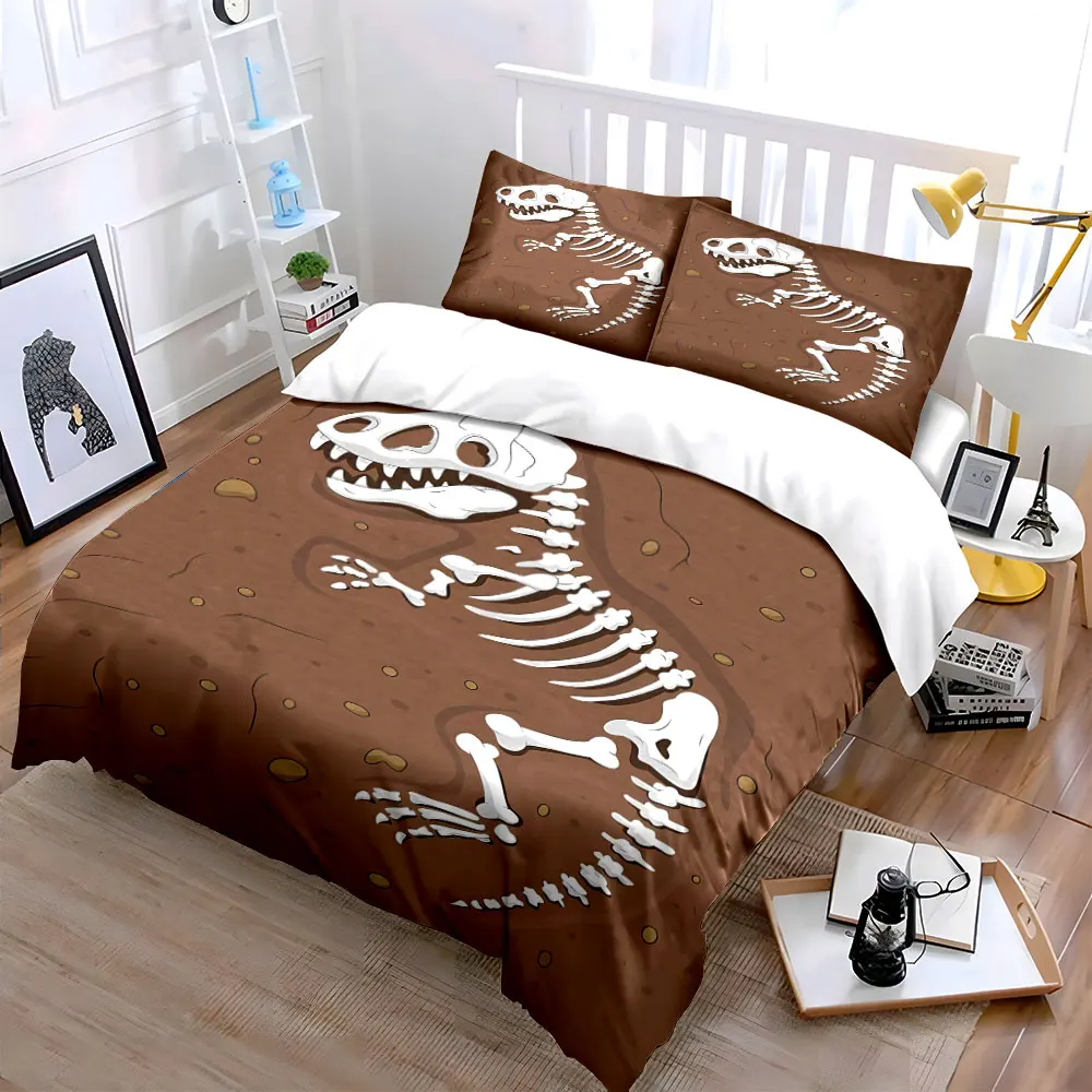 Dinosaur Fossil Decoration Set Soft Skin-Friendly Bedding Set Includes 1 Duvet Cover And 2 Pillowcase, Gift