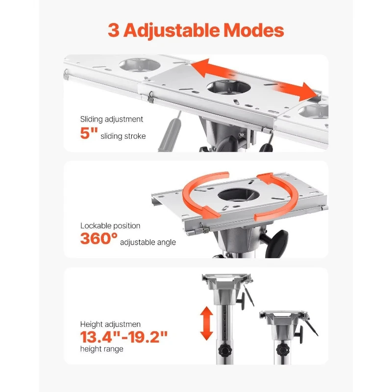 Adjustable height 13.39 19.2 inches, aluminum alloy 5 inches sliding tray, fishing chair base, sliding boat base