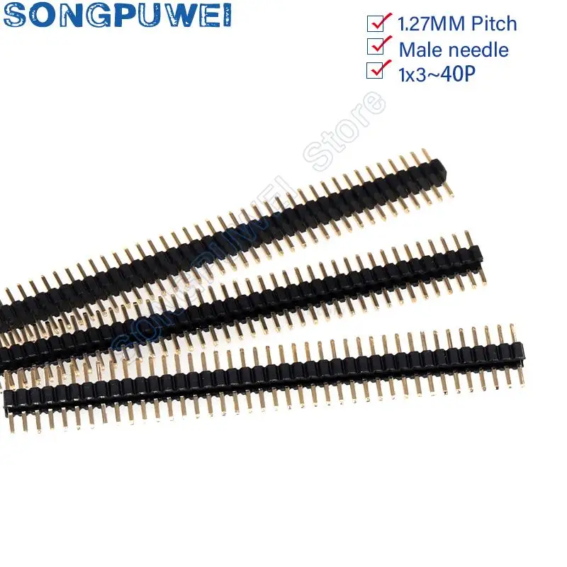 1.27mm 40Pin 1x40 Single Row Male 1.27 Breakable Pin Header Connector Strip for Arduino Black 1*40 4P/8P/10P/12P/15P/20P/40P/50P