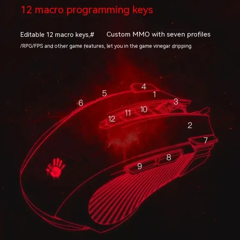 ماوس سلكي A4TECH Bloody J90s إصدار منشط، تصميم مريح RGB PAW3325، ماوس برمجة ماكرو لألعاب الرياضات الإلكترونية خفيف الوزن