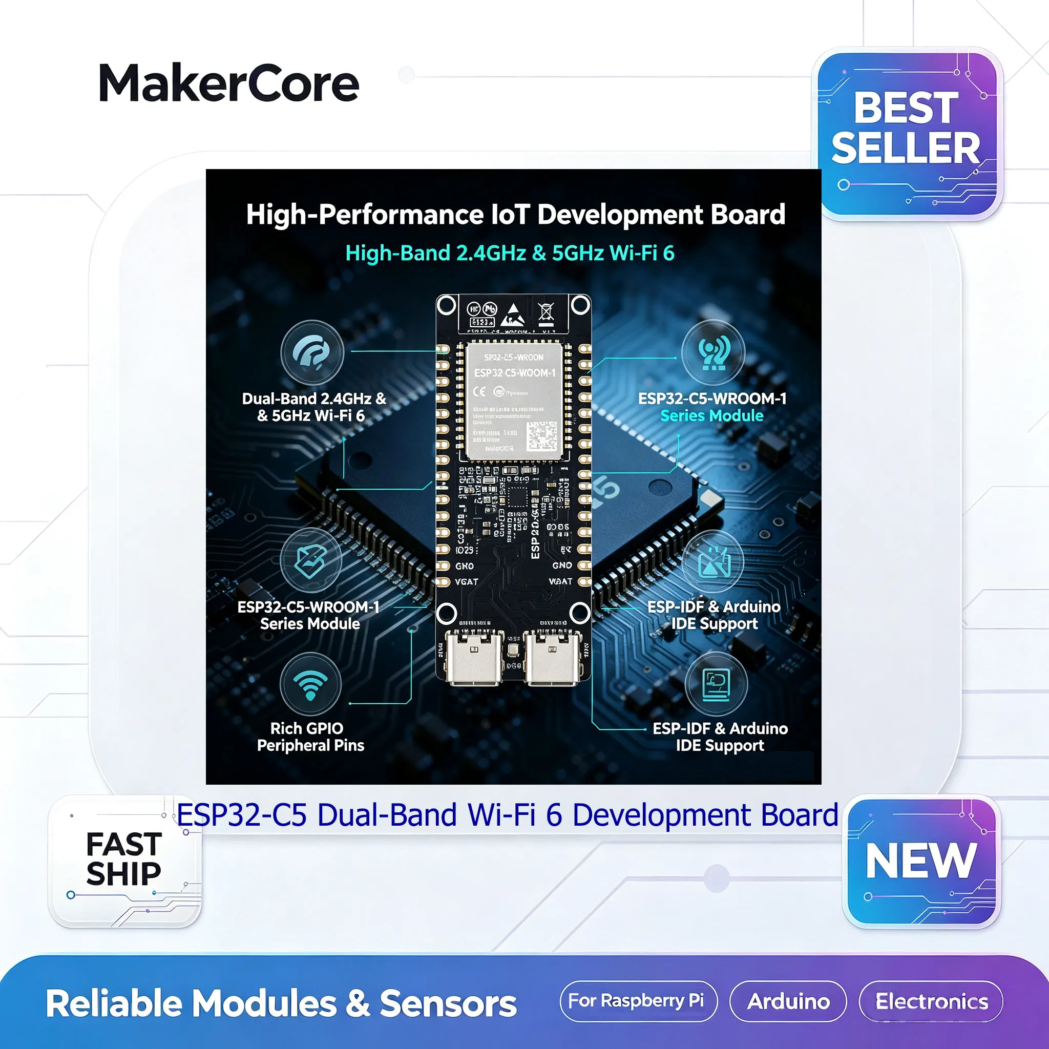 Waveshare ESP32-C5 WiFi 6 Development Board 240MHz RISC-V 16MB Flash 8MB PSRAM Dual-Band 2.4G 5GHz Multi-Protocol Zigbee Thread