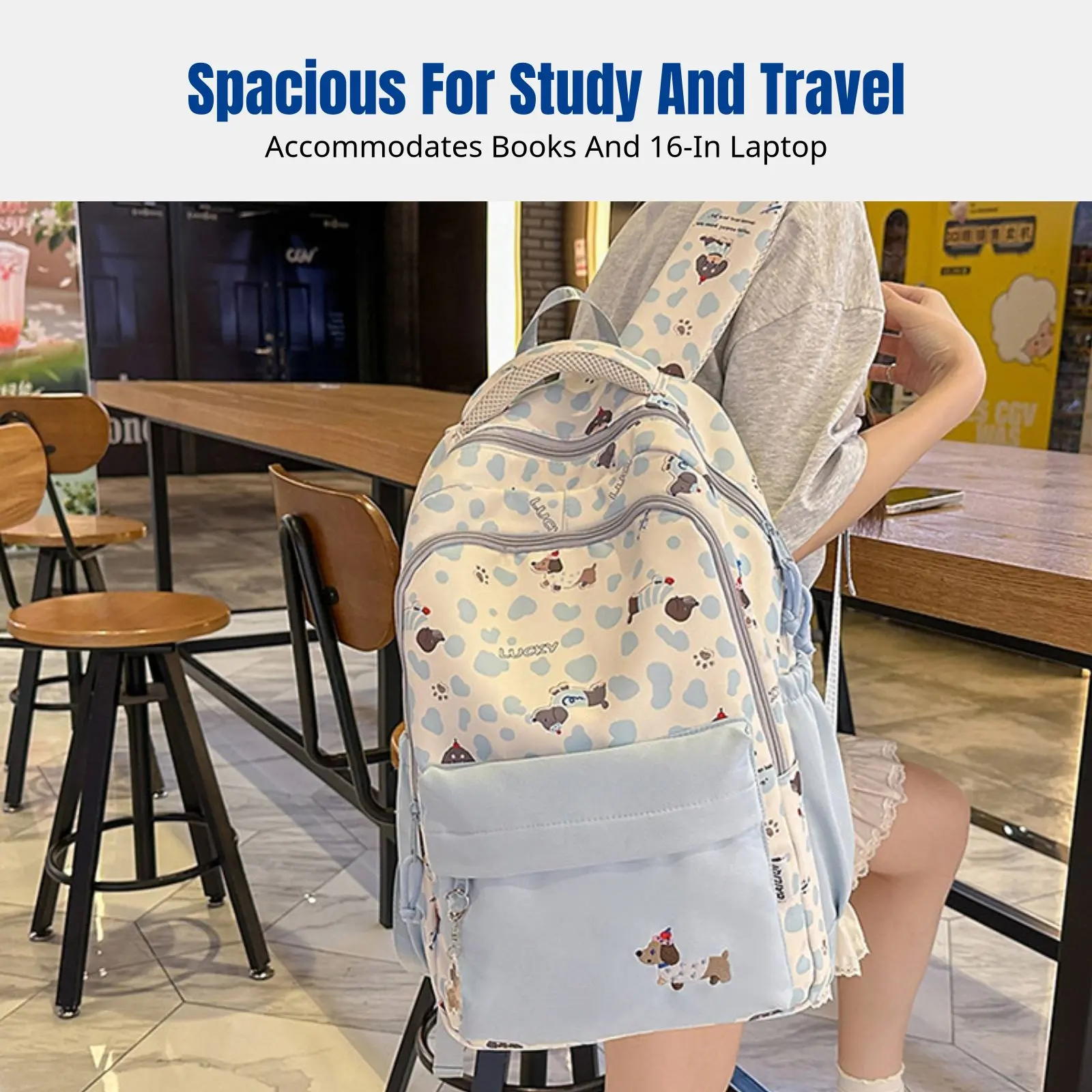 

Рюкзак для школьников, с изображением мультяшной собаки, школьная сумка, для путешествий на природу, разноцветный, большой вместимости, нейлон, отделение для ноутбука