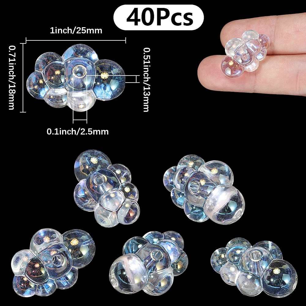 40PCS Acrylic Cloud Beads with Large Hole UV Plating Transparent Clear Clusters Rainbow Iridescent Cute Loose Spacer Bead Bulk