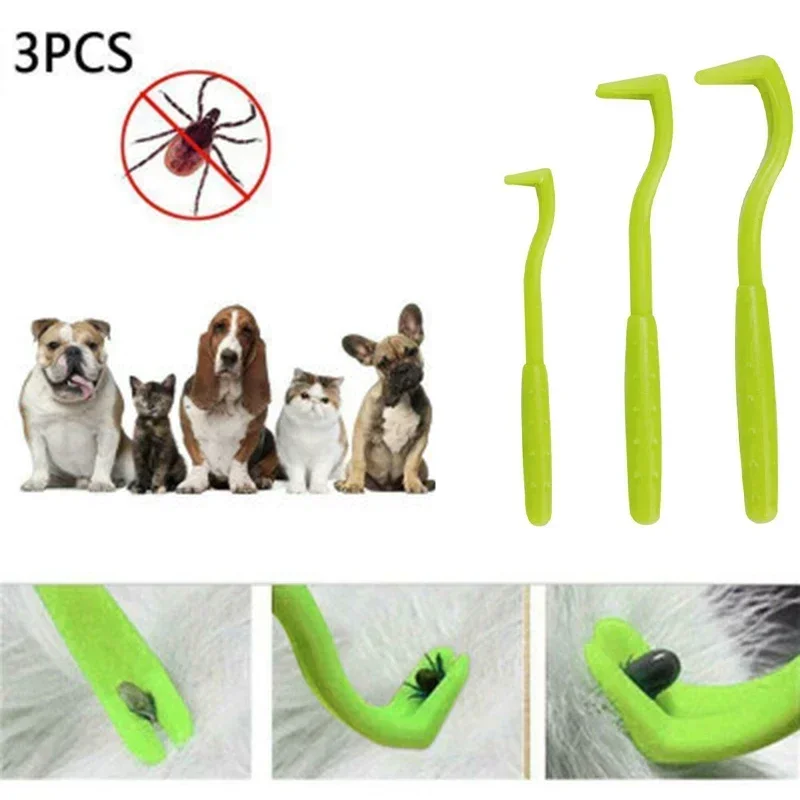 3pcs/set Pet Flea Removal Tool Kit Plastic Scratching Hook Remover Pet Cat Dog Grooming Supplies Tick Removal Tool Tweezers Clip