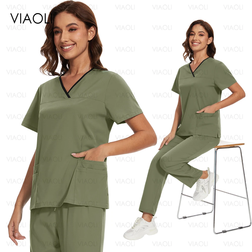 

Medical Scrubs Set Surgical Uniforms Women Beauty Salon Workwear Hospital Clinical Scrubs Tops Pants Clinical Nursing Work Suits