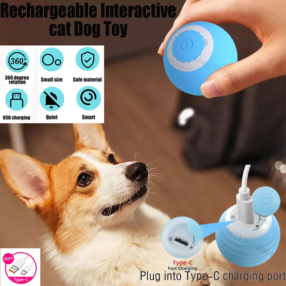 Pelota eléctrica autogiratoria para gato y perro, juguete interactivo, recargable por USB, ABS, inteligente, accesorios