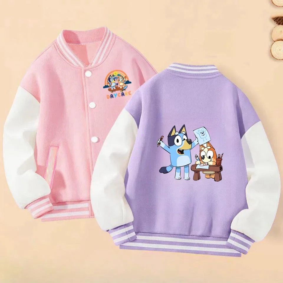 Bluey Baseball Uniform Boys Clothes Girls Autumn Baseball Coat Cartoon Kid Streetwear Harajuku Bomber College Jacket