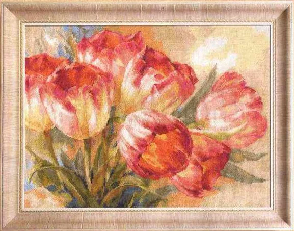 

Tulips Flower Flowers Counted Sewing Kit Cross Stitch Kits 18CT 16CT 14CT White Canvas Embroidery DIY Handmade Needle Home Decor