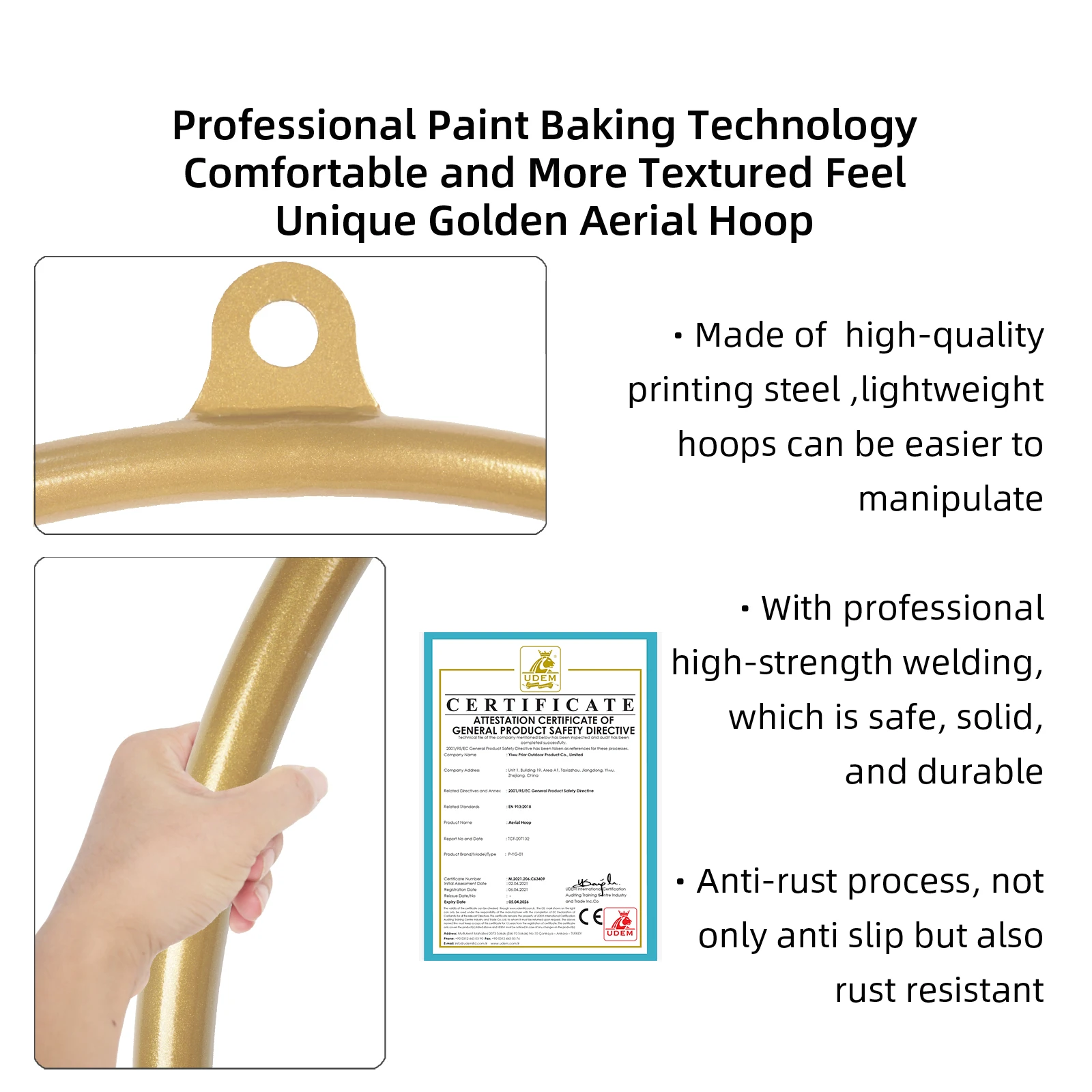 High Quality 85cm 25mm Gold Aerial Lyra Hoop Dance Hoop for Acrobatics Circus Aerial Lyra Hoop Set