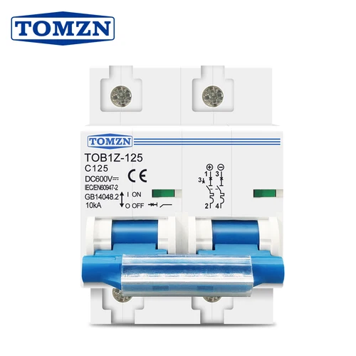 DC MCB 회로 차단기, PV 시스템 C 커브 배터리 메인 스위치, 2P, 125A, 100A, 80A, 600V 