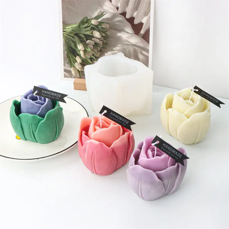 DIY Tulpe Silikon Kerze Form Tulpe Blütenblatt geformt Harz Seife Form Pflanze Blume Gips Form für Aromatherapie Kerze machen