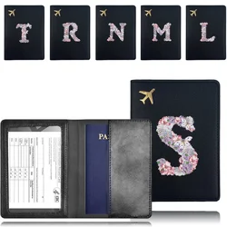 Pu Passport Cover Airplane Passport Case Pocket Business Bank Card Organizer Passport Clip Cover Rose Flower Letter Pattern