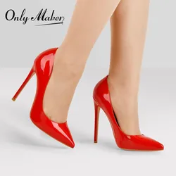 Onlymaker Brand Women Plus Big Size Heels 8-12CM Sexy Office  Wendding Dress Pointed Toe High Heel Slip On Stiletto Pumps