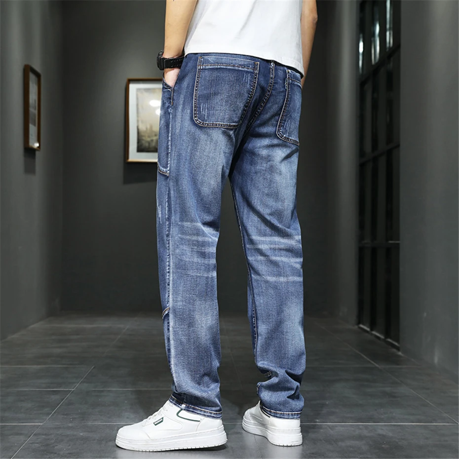 42 44 Plus Size Jeans Men Denim Pants Baggy Straight Jeans Pants Fashion Causal Trousers Male Big Size Bottoms