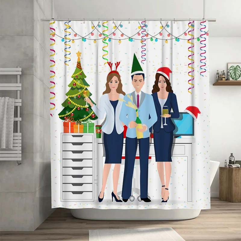 

TU Festive Holiday Shower Curtain Set Christmas Party Decorations Home Decor Modern Abstract Pattern Waterproof Fabric Backdrop