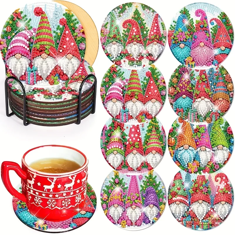 8 pieces/set Christmas collection patterned diamond painted coaster set 