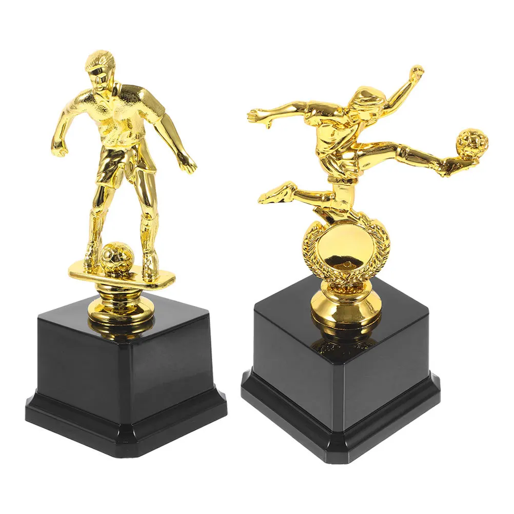 Copas de trofeo de fútbol pequeñas de plástico, Color dorado, para competición deportiva, premios de logro, Mini trofeos de plástico, 2 uds.
