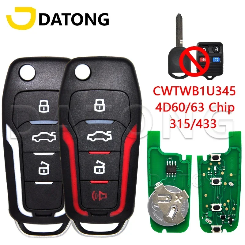 

World Car Remote Key Fit Datong For Ford Focus Edge Explorer Escape Ranger Mustang Flex Mercury 315/433MHz CWTWB1U345 Flip