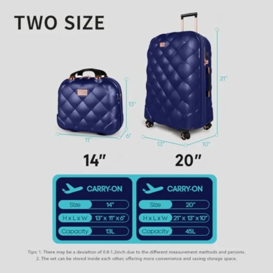 2-Piece Set 14/20in Carry On Luggage for Travel, Expandable Hard Shell Suitcase with TSA Lock, Black, Lightweight and Durable