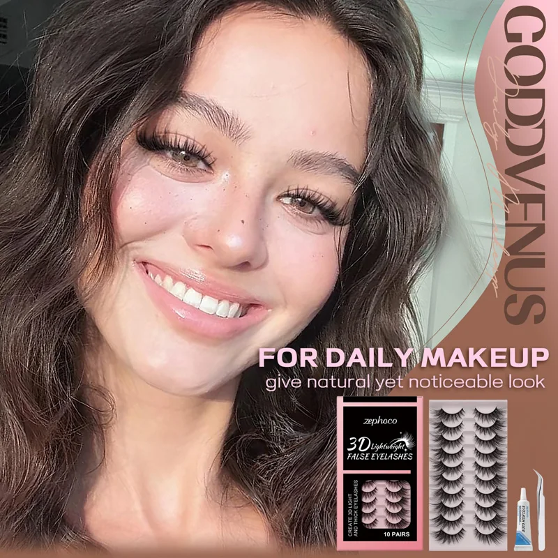 [Paquete de 10] pestañas postizas ligeras biónicas 3D, efecto de maquillaje desnudo Natural, extendido para la esquina exterior, envío gratis