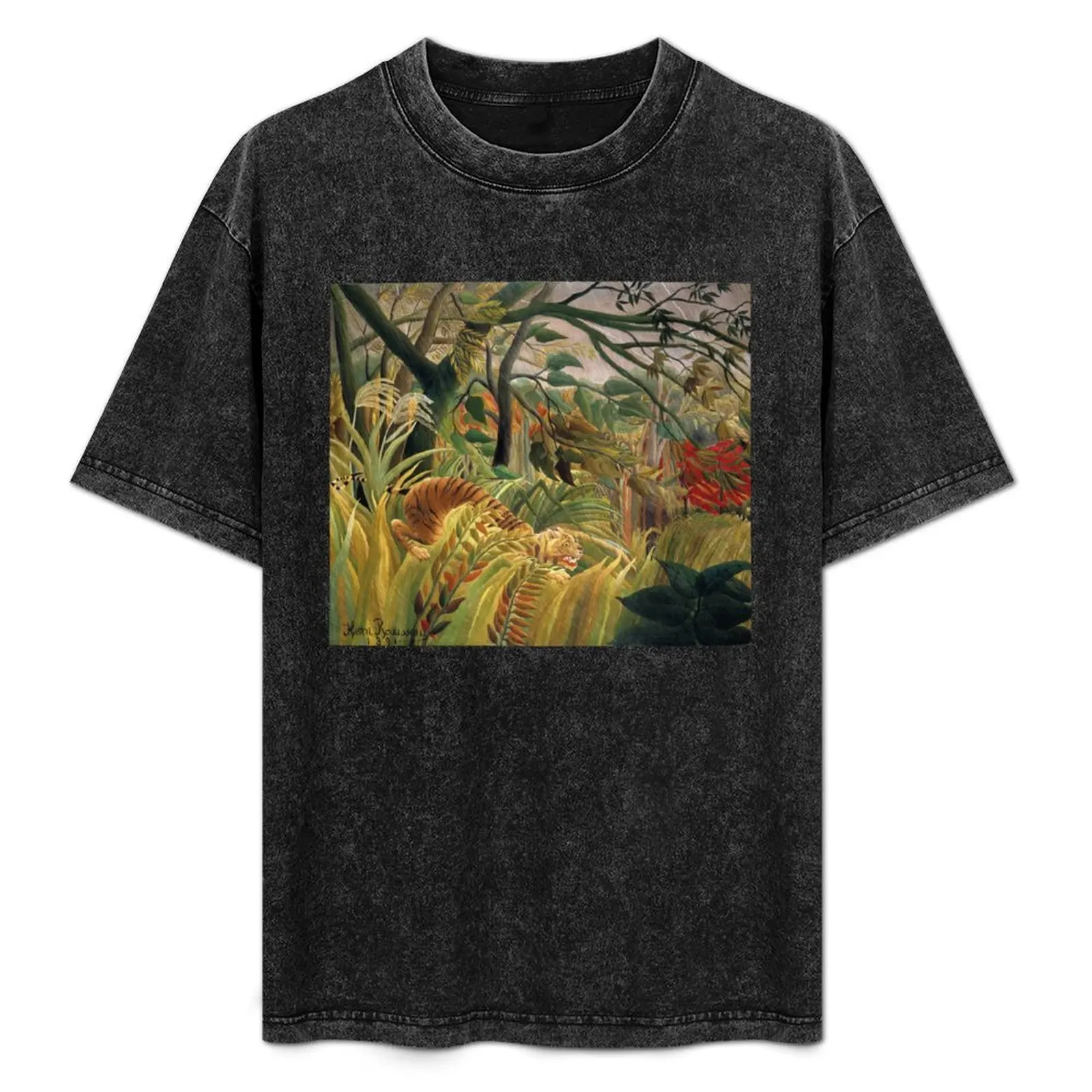 Henri Rousseau's famous painting of the Tiger in a Tropical Storm 1891 T-Shirt football t shirt Blouse fitted t shirts for men