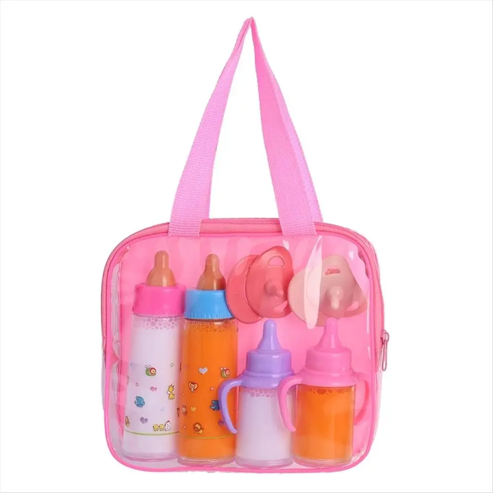 Botellas de leche y jugo, juego de alimentación de muñecas con bolsa de almacenamiento, casa de juegos, biberón, chupete, decoración de casa de muñecas de plástico