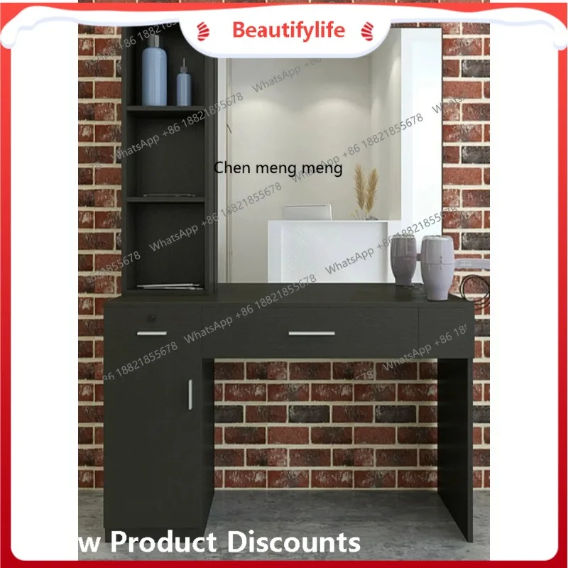 Discounts Barber shop mirror table hanging cabinet, foreign trade wholesale MDF beauty salon furniture mirror factory led mirror