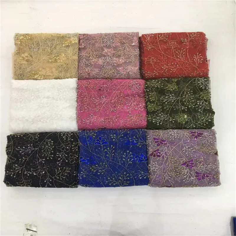 

African Lace Embroidery Nigerian Fabric with Sequins, 2026 Luxury French Tulle Mesh Net Lace for Wedding Party Sewing Material