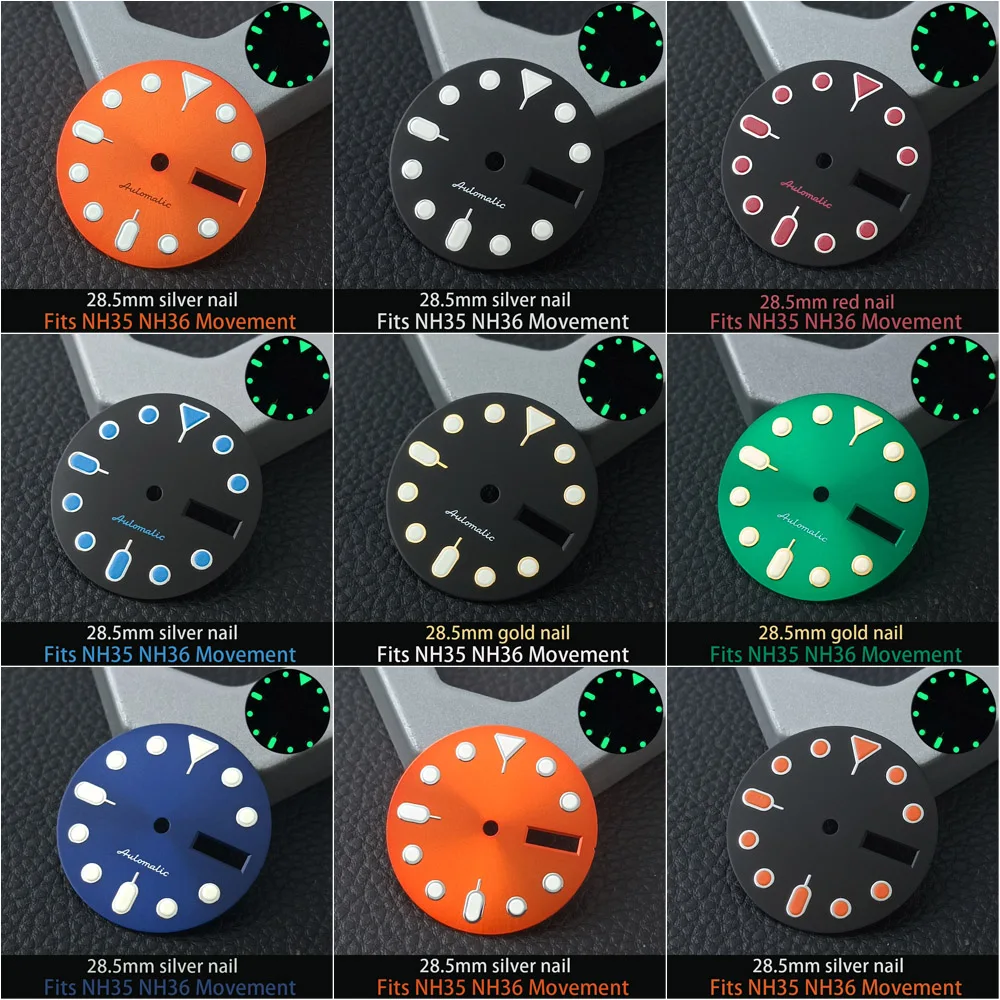 Dial 28.5MM high-end accessory, improved dial and pointer, C3 luminous pointer dial, suitable for NH35/NH36 movements