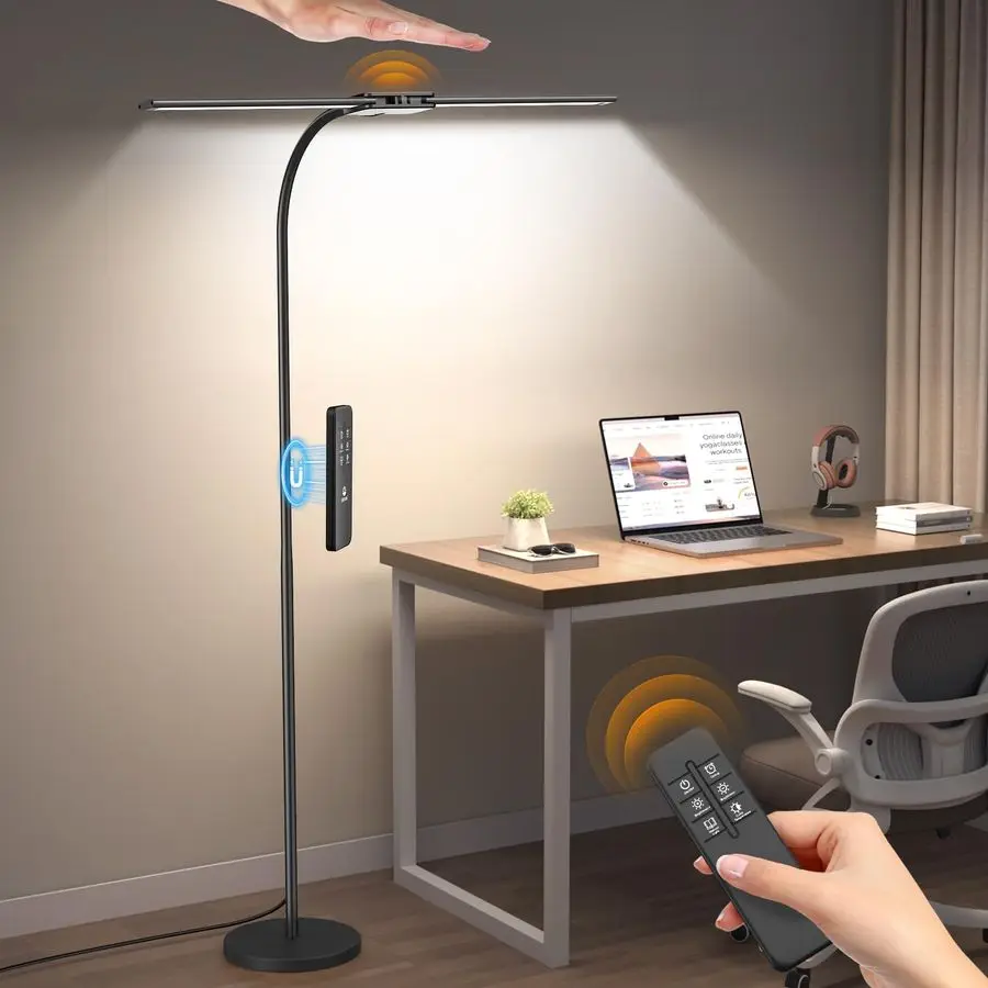 

Светодиодный торшер, торшеры с двойной головкой на гибкой стойке для гостиной с пультом дистанционного управления усилителем жестов, яркий, высокий, 14 Вт