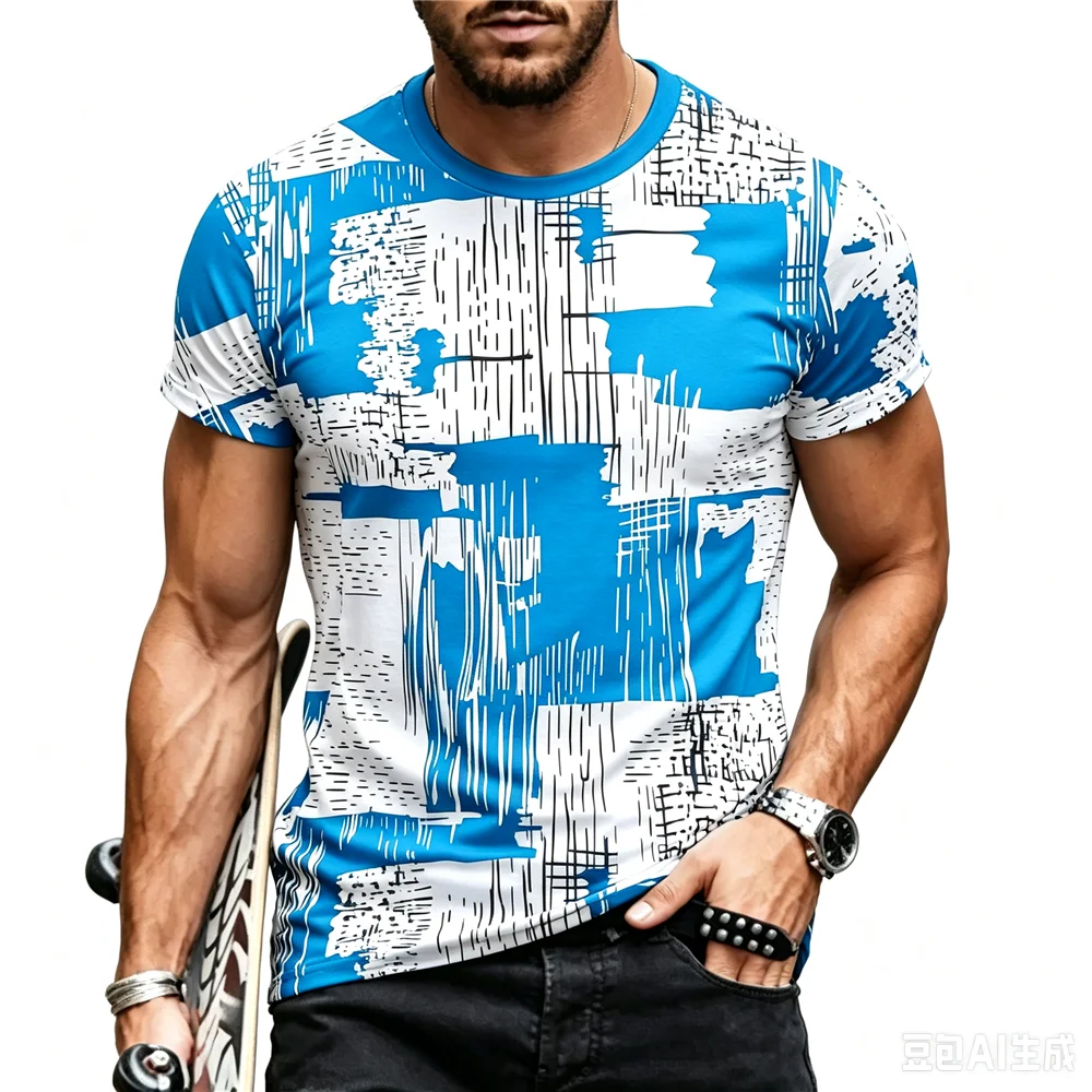 Geometric Plaid Pattern Fashion Men's T-Shirts Summer Short Sleeve 3D Printed Male Tee 6XL Big Size Casual Dress