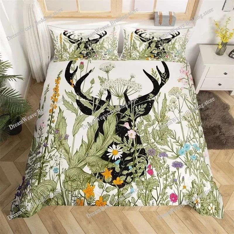 Farmhouse Animal Duvet Cover Microfiber Wild Botanical Floral Leaves Comforter Cover Highland Cow Bedding Set King For Boys Girl