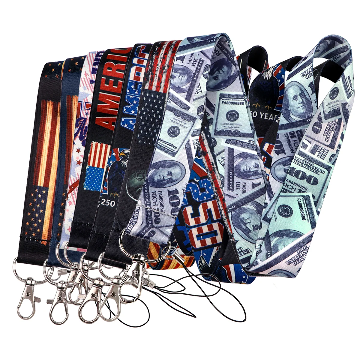 American Flag Dollar Strap Keychain Lanyard For Cars Motorcycles Key Anti-Lost Rope Fahion Accessories Gift for Friend