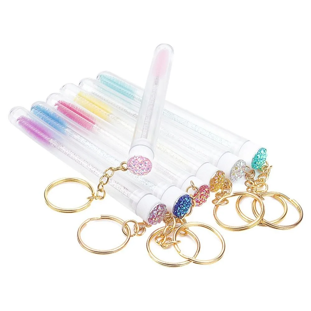 With Keychain Eyelash Brush Tubes Reusable In Tubes Lash Spoolies With Container Case Sparkling Eyelash Brushes Makeup Tools