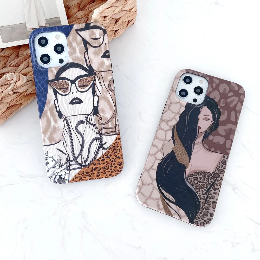 Long Hair Leopard Print Female 14 plus For iPhone 14 12 11 13 Pro Max XR X XS Max 8 7 Plus SE Fashion cute phone case