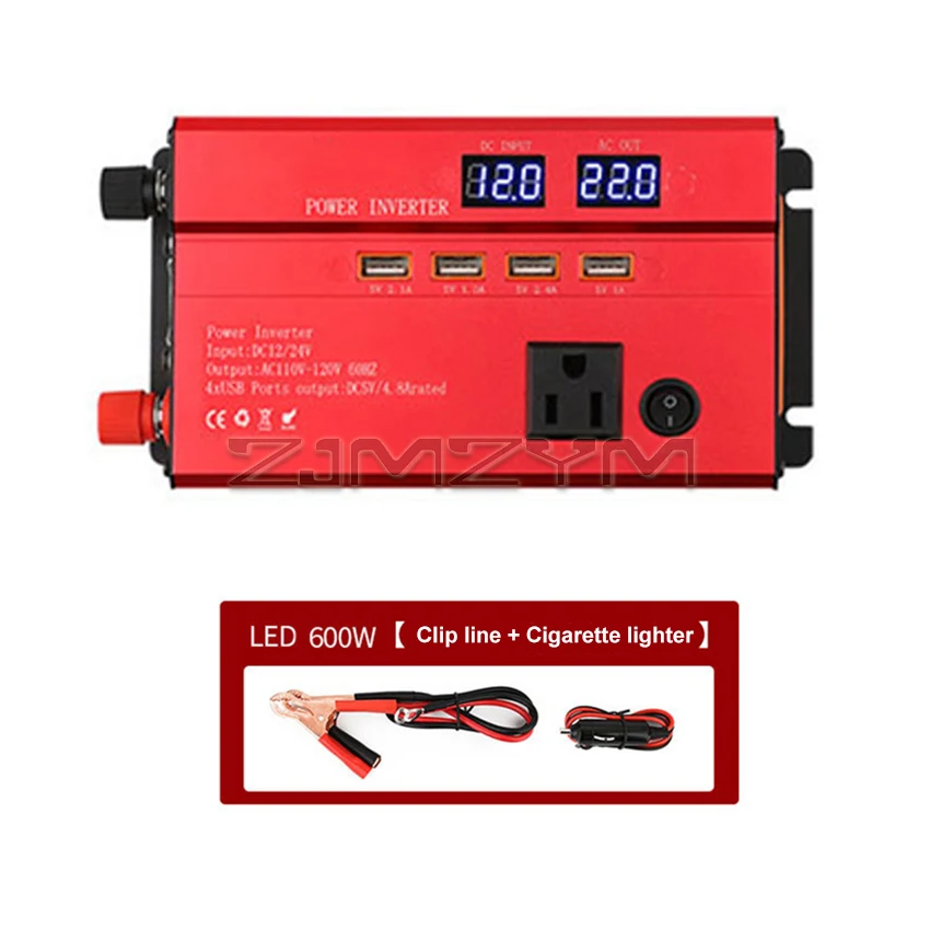 110/220V 600W Car Inverter DC 12/24V To AC Peak Car Power Inverter Voltage Transformer Converter Portable Charger Solar Inverter