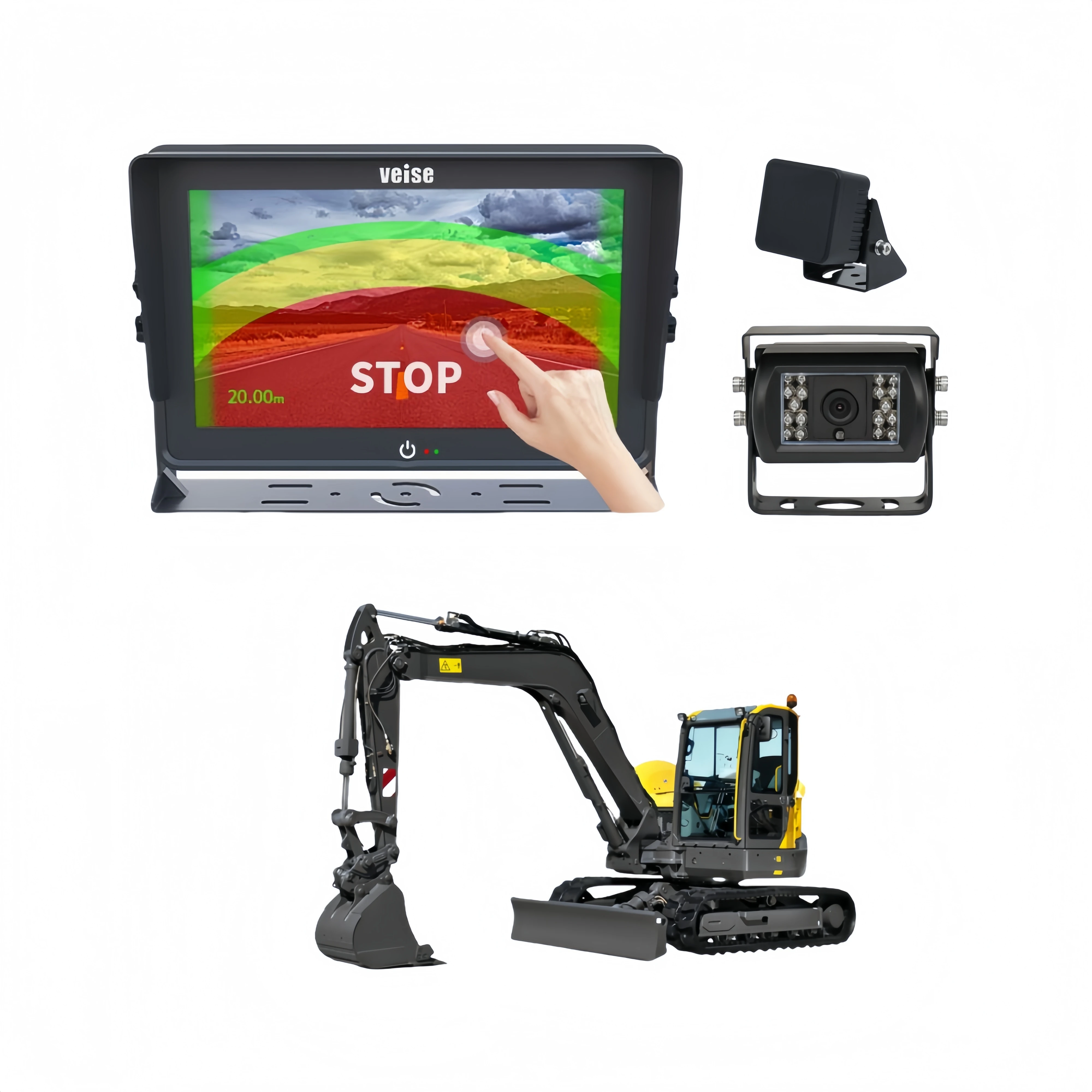 All-Weather 77GHz Millimeter Radar And IR Rear View Camera System With Touch Screen For Construction Wheel Loaders Excavators