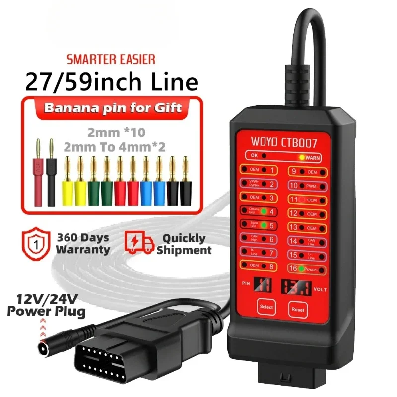 

WOYO CTB007 CAN Tester Box 12V 24V OBD2 Breakout Box with 27/59in Cable for All Car Automotive Diagnostic Tool