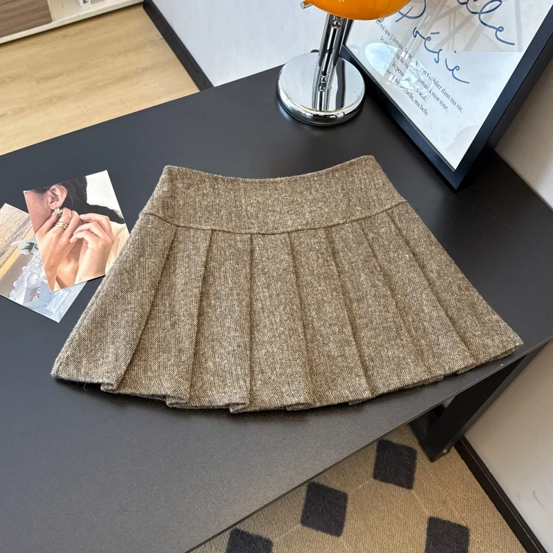 Minigonna casual in lana grigia kaki da donna Y2K Harajuku giapponese carino moda estetica college autunno inverno gonna corta 2025