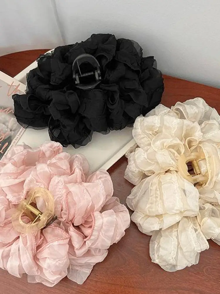 Pince à cheveux moelleuse de grande taille, multicouche, bulle papillon, maille nuage requin, accessoires pour cheveux doux de Style français