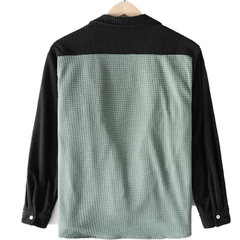 2025 Spring and Autumn Men's European and American Color blocked Long sleeved Shirt Waffle Loose and Versatile Casual Shirt Coat