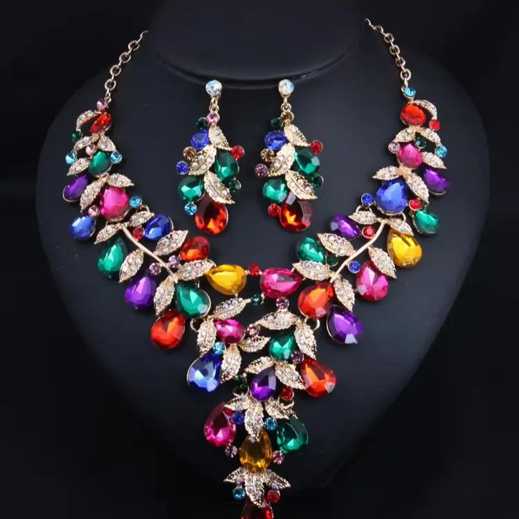 

Six-color exaggerated crystal necklace and earrings set for women's formal dress party accessories
