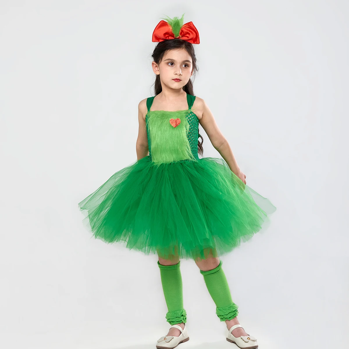 Green Furry Monster Grinch Girls Tutu Dress with Headband Kids Christmas Party Princess Dresses Xmas Carnival Cosplay Costume