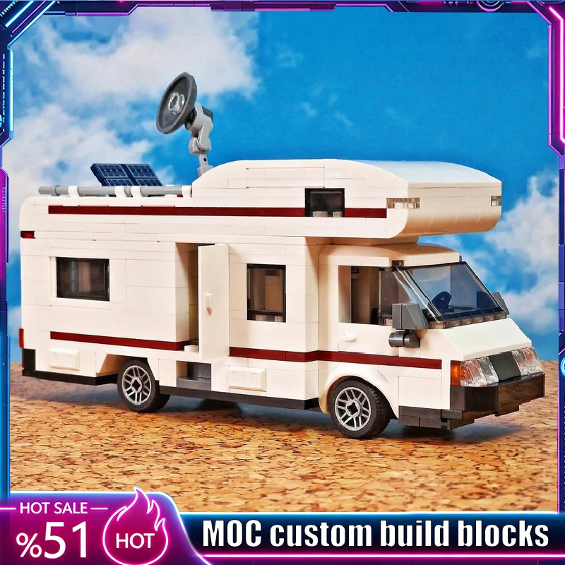 478Pcs Portable Travel Camper Van Vehicle Model Custom Building Blocks Diy Assembly Toy Gift Home Decoration Collection Display