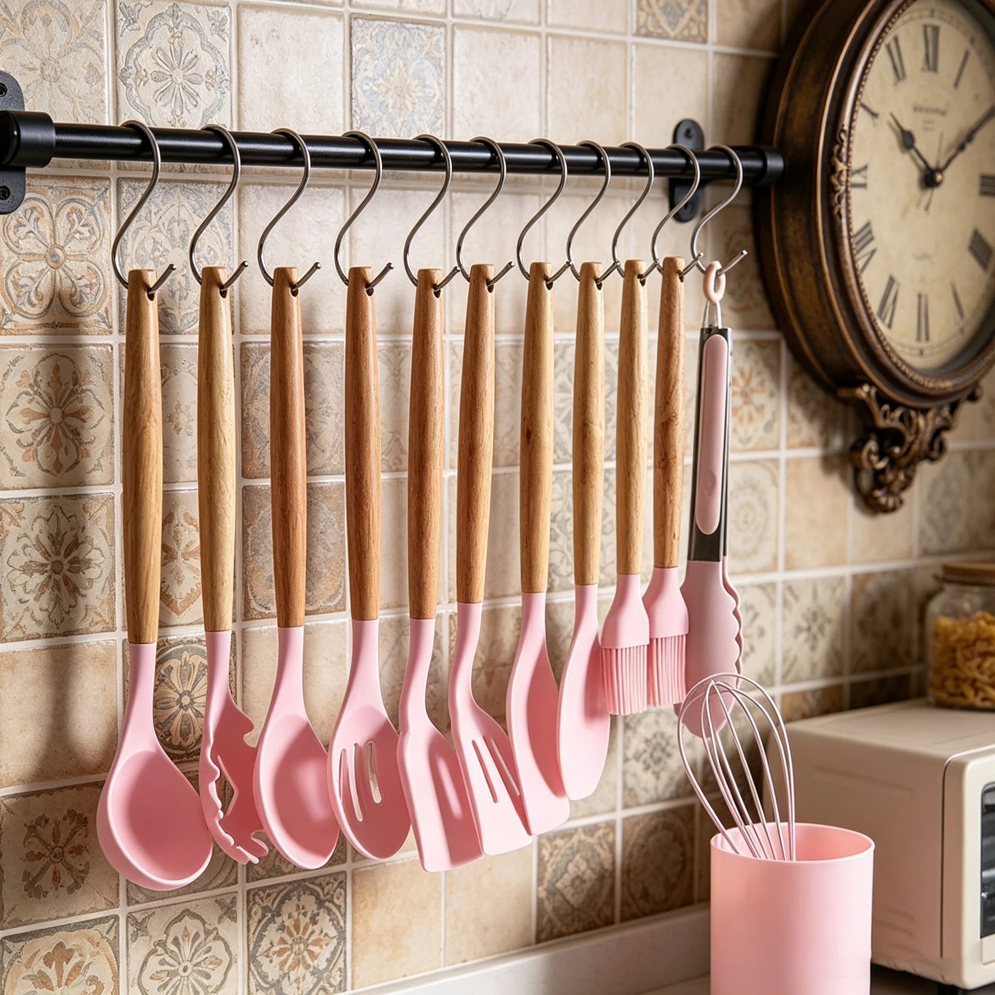 Premium 12-Piece Silicone Kitchen Utensil Set With Storage Bucket, Heat-Resistant Cooking Tools, Natural Wooden Handles, Non-Scratch, Suitable For All Cookware, A Must-Have For Home Chefs