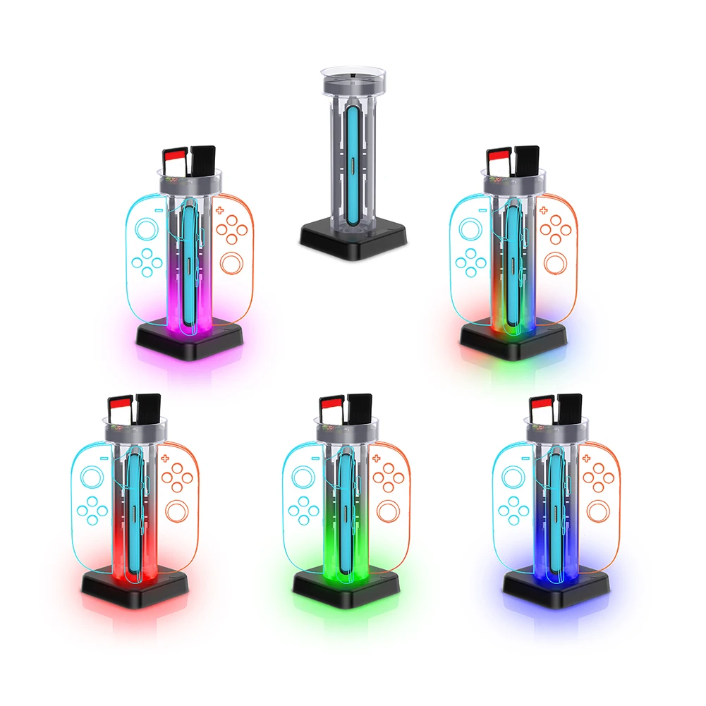 

Док-станция для быстрой зарядки 4 в 1 с гнездом для картриджей, компактная зарядная база с ручкой, износостойкая зарядная станция для геймпадов, аксессуары для NS