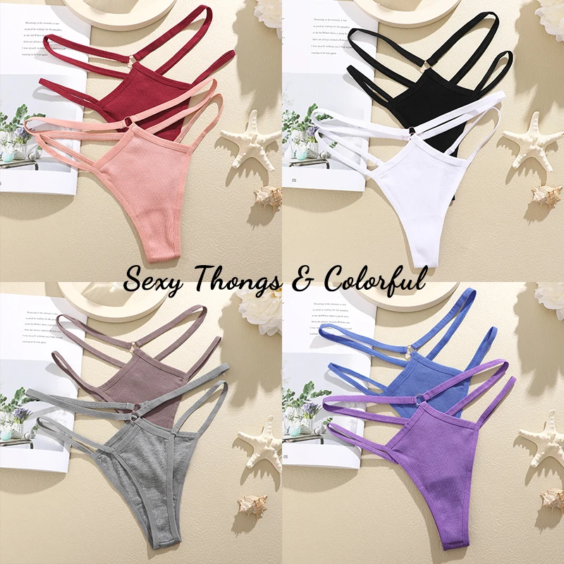 Women Sexy Cotton Thongs Panties Low Waist Thin Belt Female G-String Female Underwear Solid Color T-Back Soft Intimates Lingerie