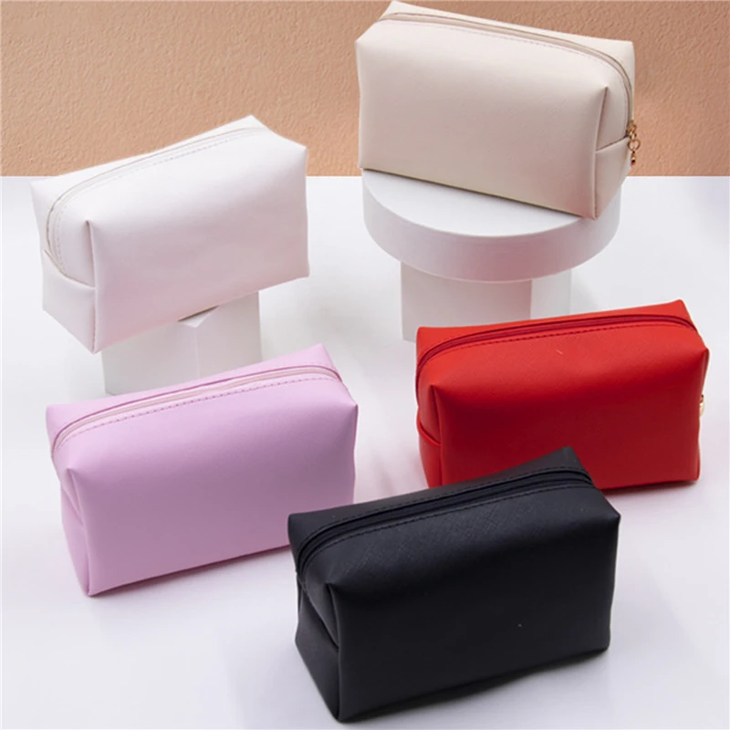 Girls Cute Pink Cosmetic Bag PU Leather Makeup Handbag Women Travel Toiletry Storage Pouch Waterproof Organizer Make Up Case